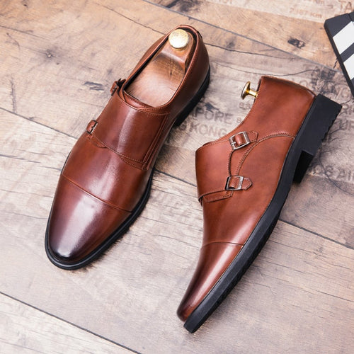 Business Casual British Double Buckle Leather Shoes