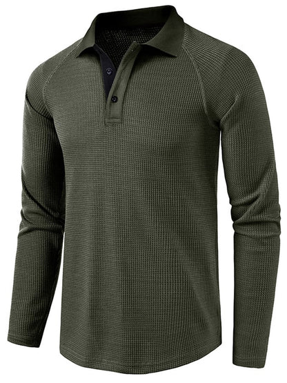 Athletic Casual Waffle Long Sleeve Half Button Polo Shirt