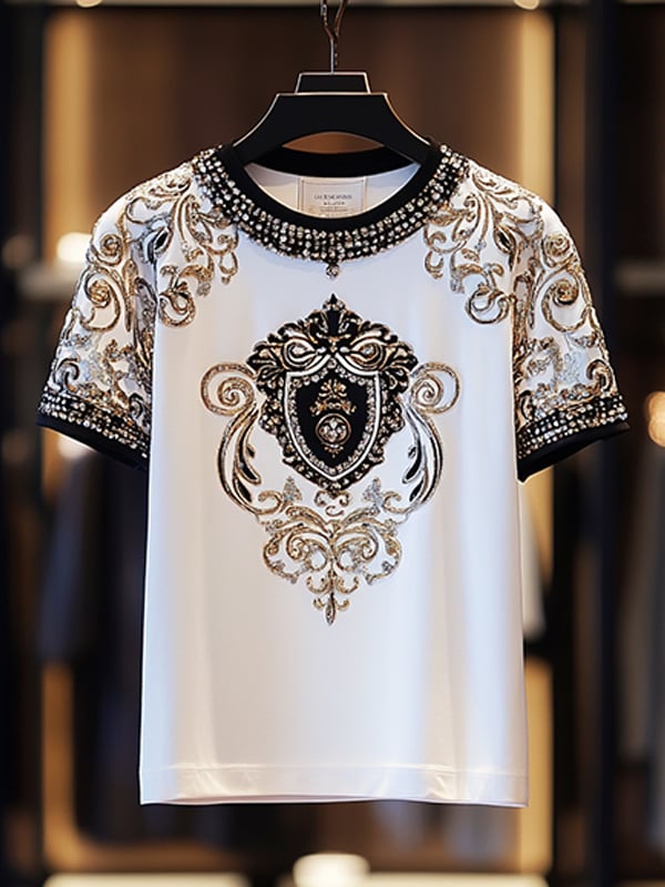 Men's Business Luxury Printed  Cotton Short Sleeve T-Shirt
