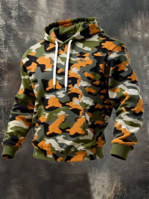 Men's Retro Distressed Color Block Camouflage Print Casual Long Sleeve Sweatshirt