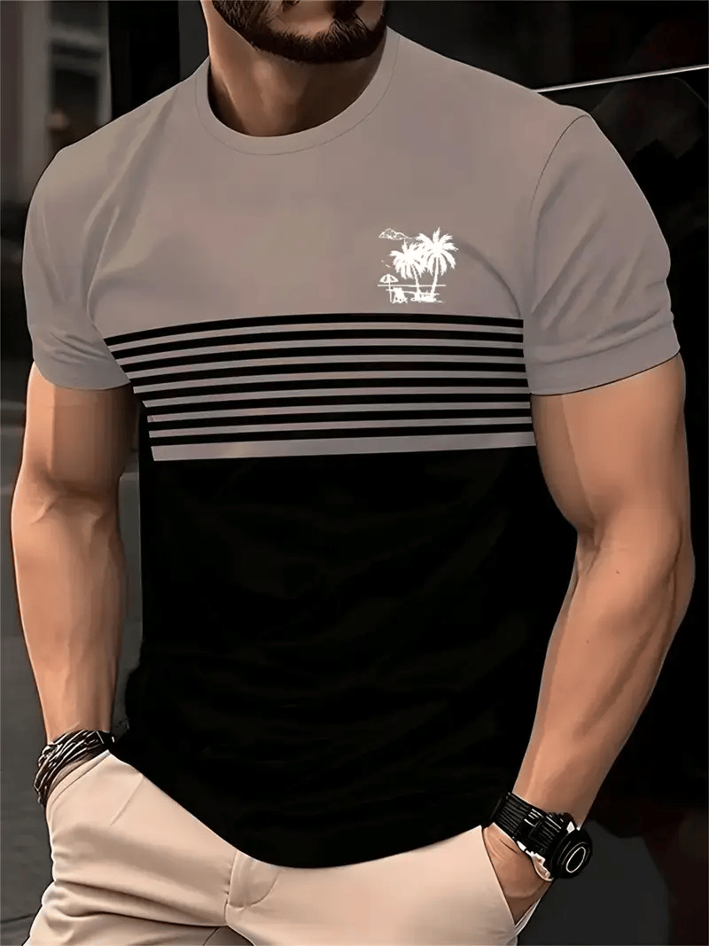 Men's Business Stripe Logo Print Short Sleeve T-Shirt