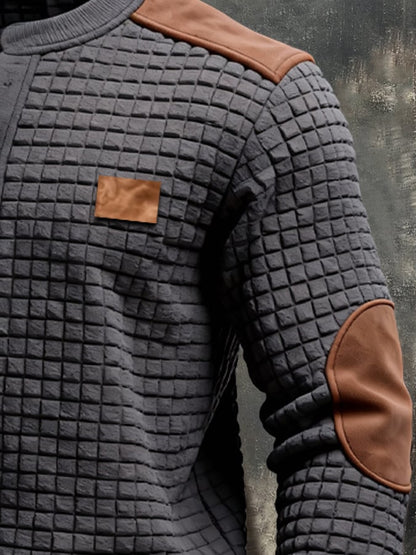 Men's Vintage-Style Color-Block Comfortable Henley Sweatshirt