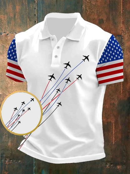 Men's American Flag Independence Day Print Casual POLO Shirt