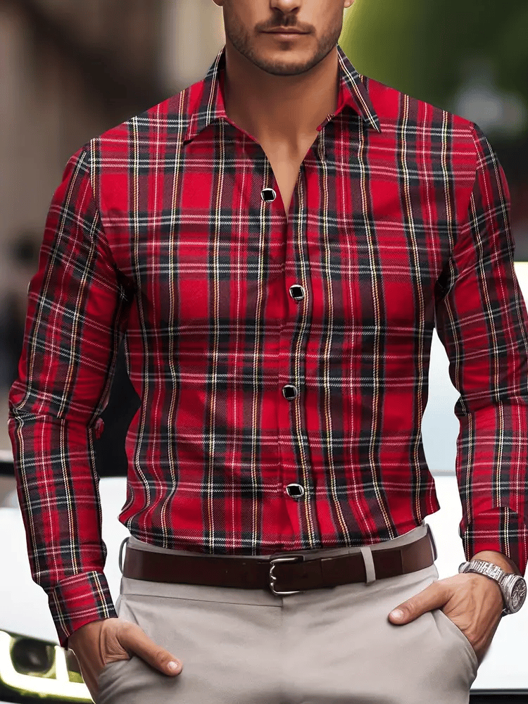 Men's Plaid Business Long Sleeve Shirt