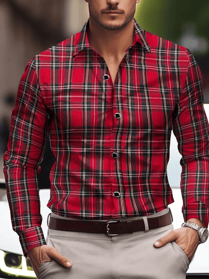 Men's Plaid Business Long Sleeve Shirt