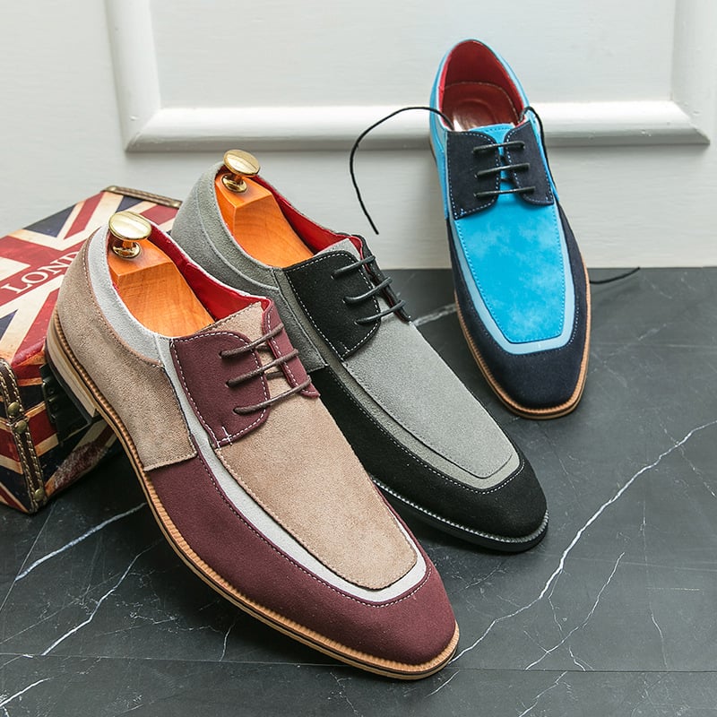 Men's Stylish British Style Matte Crash Color Lace Up Wooden Sole Casual Faux Leather Shoes