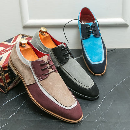 Men's Stylish British Style Matte Crash Color Lace Up Wooden Sole Casual Faux Leather Shoes