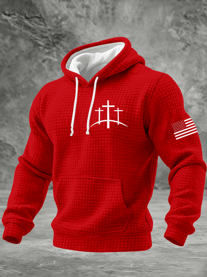 Men's Faith Print Checkered Fabric Hooded Sweatshirt
