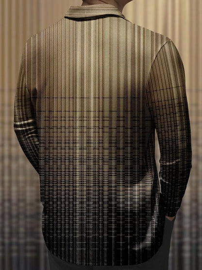 Men's Vintage Geometric Striped Print Casual Polo Shirt