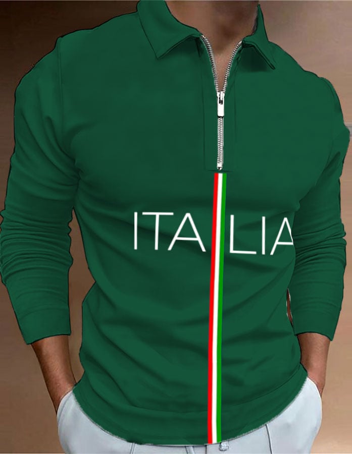 Men's "Italy" printed zip-up polo shirt