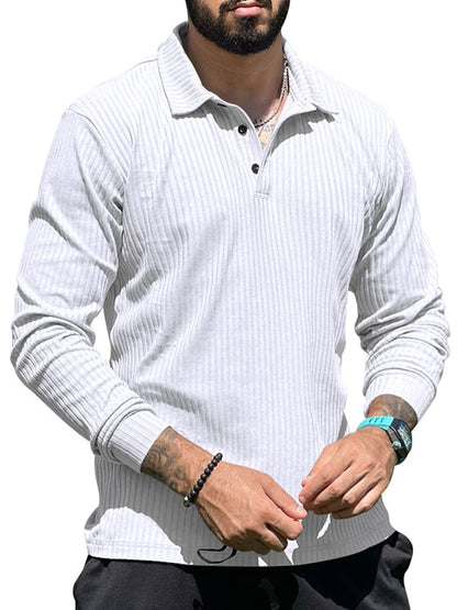Ribbed Casual Long Sleeve Half Button Knit Polo Shirt