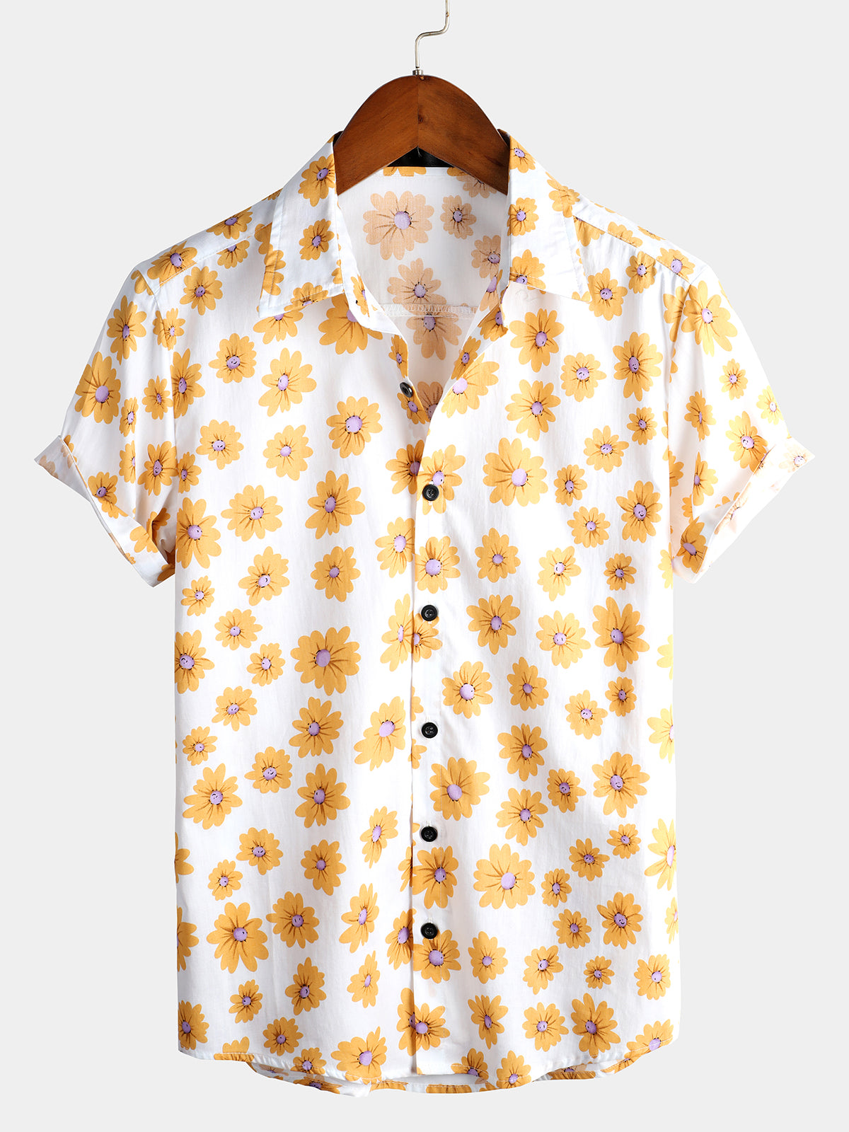 Men's Black Daisy Hawaiian Short Sleeve Shirt
