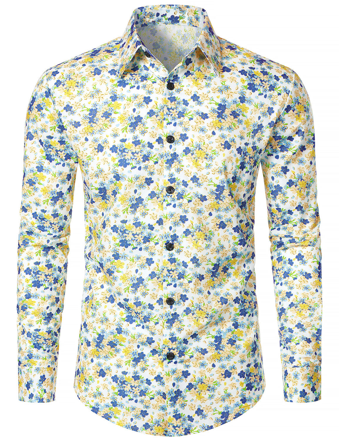 Men's White Breathable Cotton Floral Print Long Sleeve Shirt