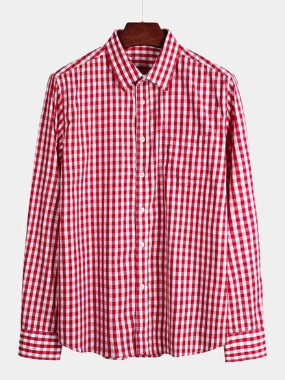 Men's Cotton Long Sleeve Plaid Shirt