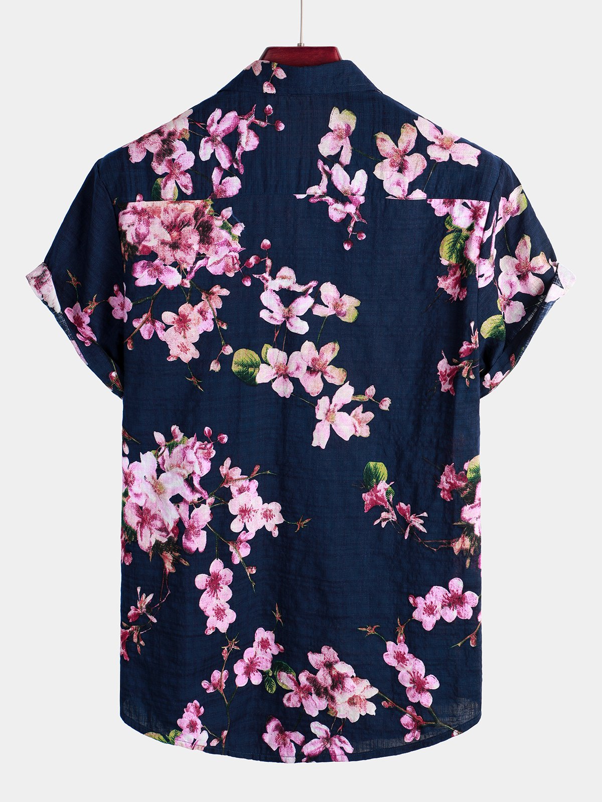 Men's Flower Print Cotton Floral Hawaiian Button Up Short Sleeve Shirt