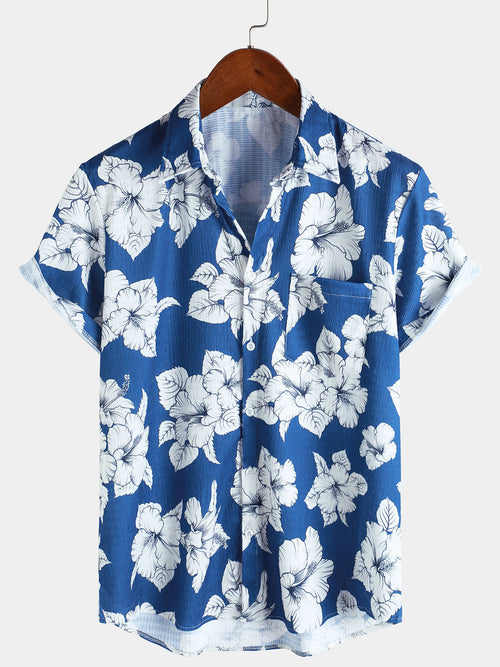 Men's Tropical Floral Print Hawaiian Short Sleeve Shirt