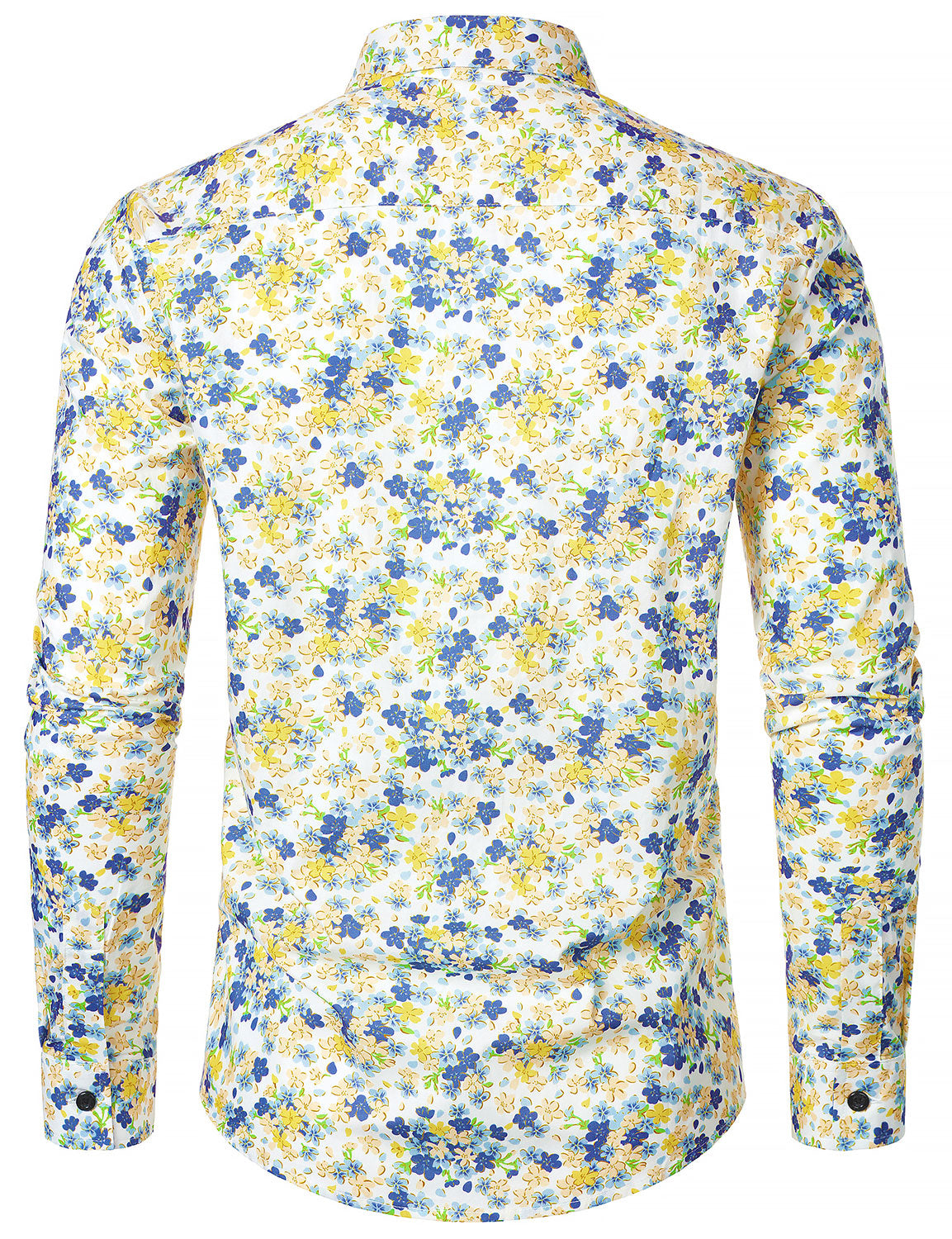 Men's White Breathable Cotton Floral Print Long Sleeve Shirt