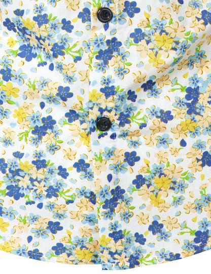 Men's White Breathable Cotton Floral Print Long Sleeve Shirt