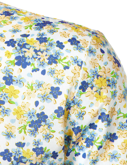 Men's White Breathable Cotton Floral Print Long Sleeve Shirt