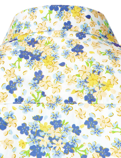 Men's White Breathable Cotton Floral Print Long Sleeve Shirt