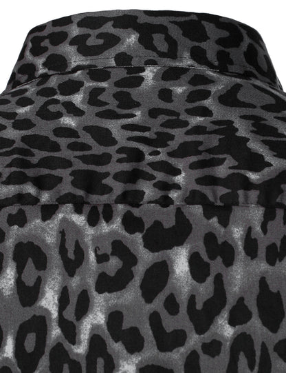 Men's Grey Snow Leopard Print Animal Casual Rock Cool Cotton Long Sleeve Shirt