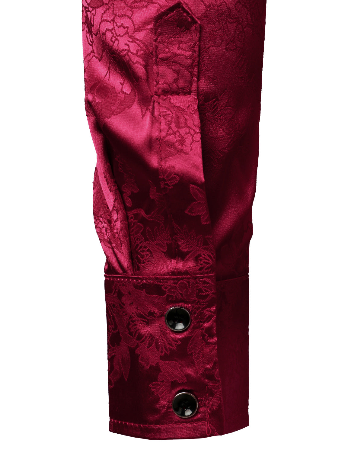 Men's Shiny Satin Floral Jacquard Red Button Up Long Sleeve Dress Shirt