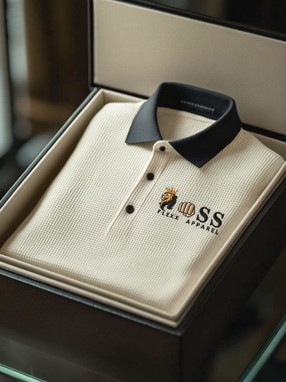 Men's Fashion Business Style Letter Printed Waffle Casual Short Sleeve POLO Shirt