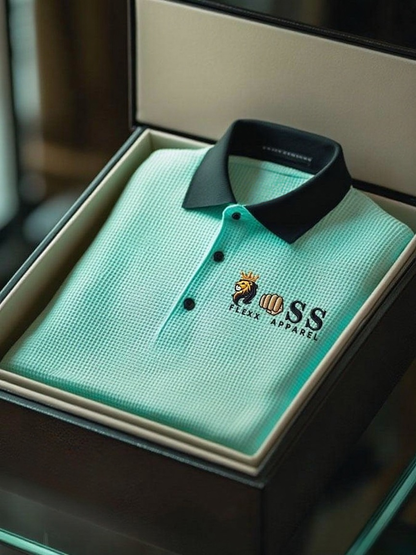 Men's Fashion Business Style Letter Printed Waffle Casual Short Sleeve POLO Shirt
