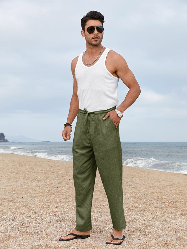 Casual Straight Linen Drawstring Pants