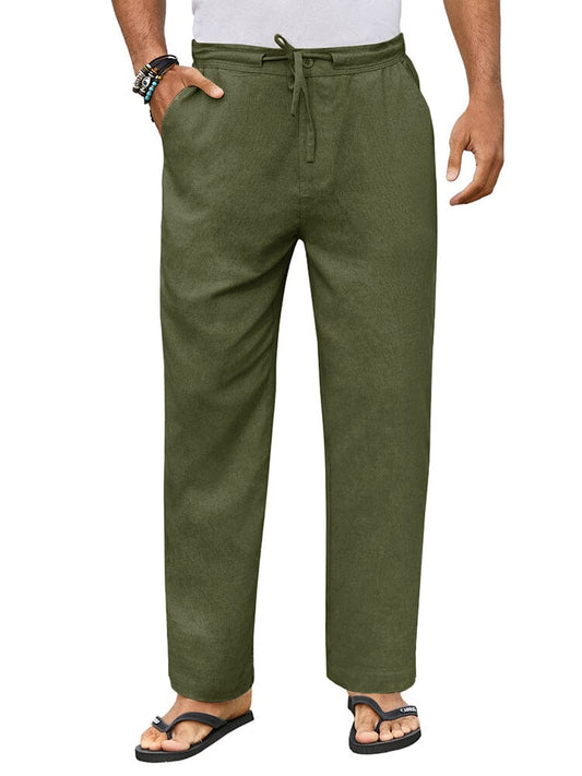 Casual Straight Linen Drawstring Pants