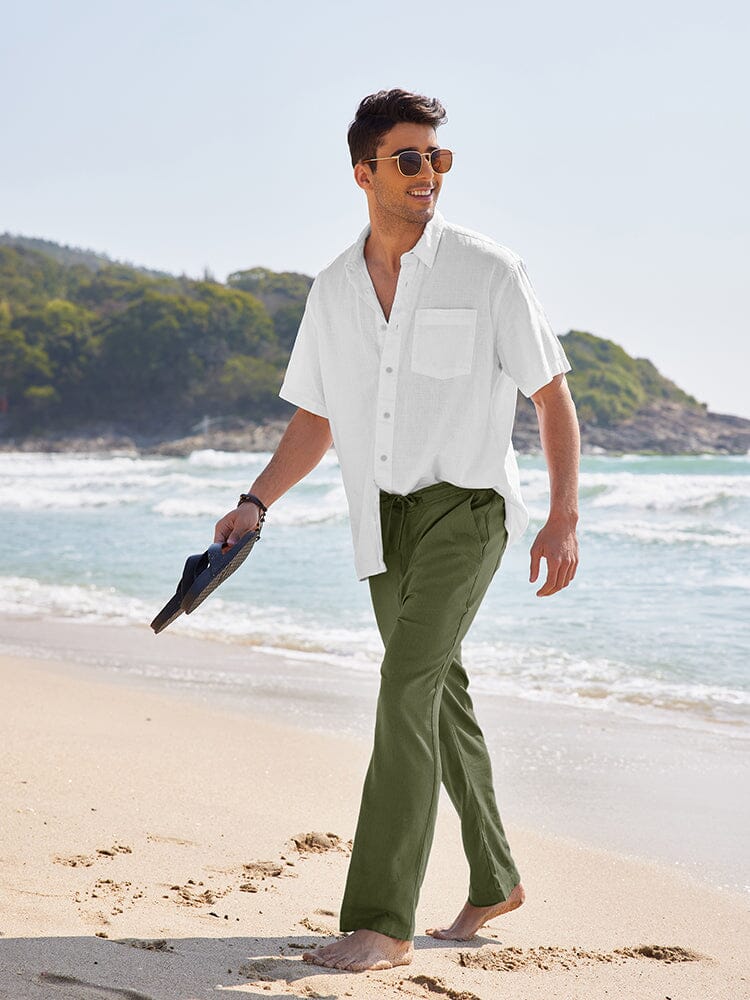 Casual Straight Linen Drawstring Pants