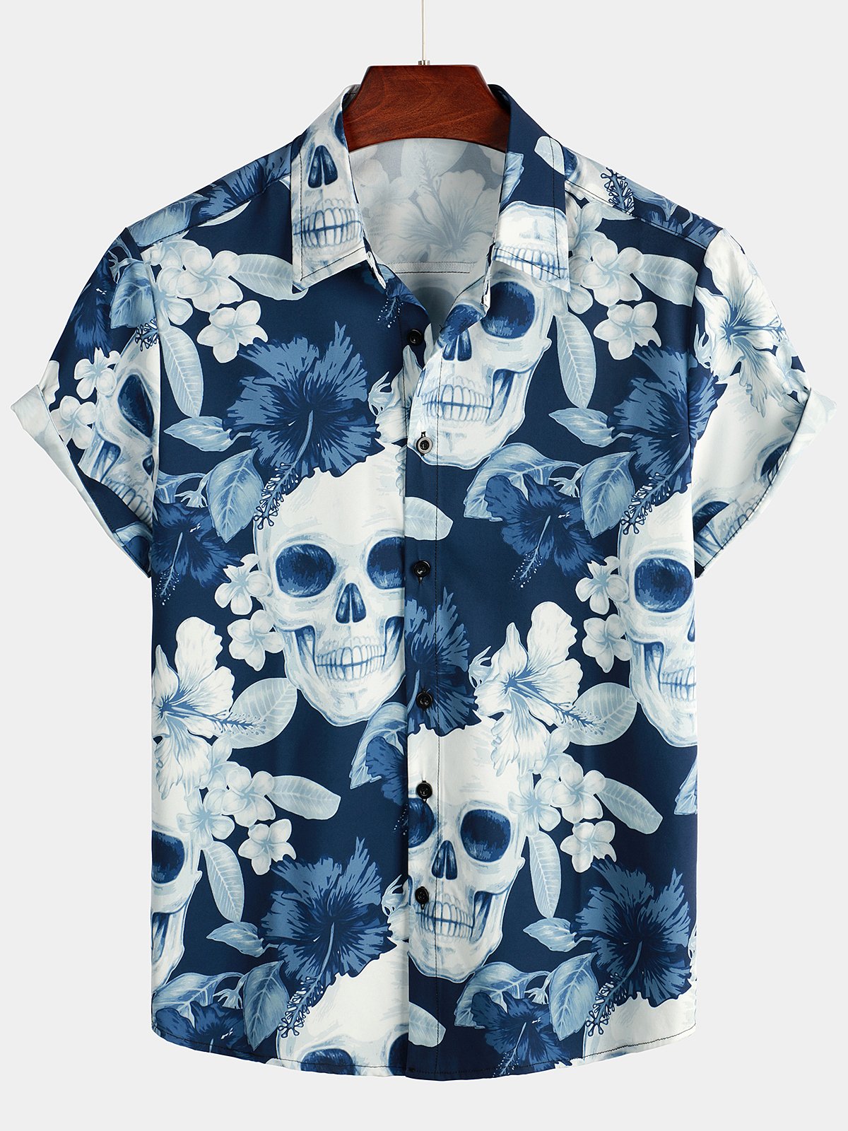 Men's Pink Funny Skull Print Short Sleeve Shirt