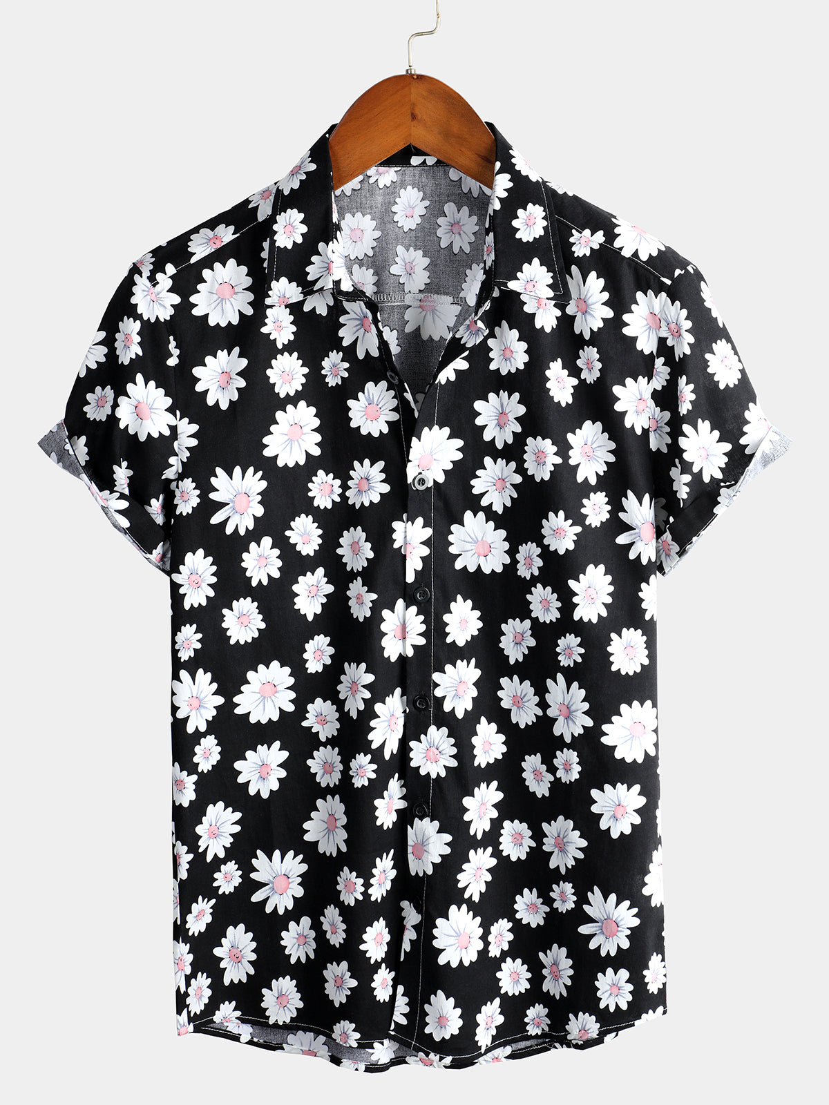 Men's Black Daisy Hawaiian Short Sleeve Shirt