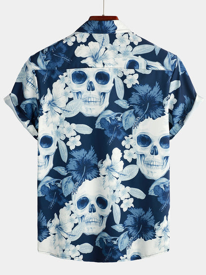 Men's Pink Funny Skull Print Short Sleeve Shirt