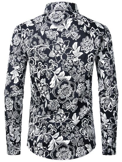 Men's Floral Cotton Casual Button Down Long Sleeve Shirt