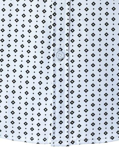 Men's White Retro Geometric Print Long Sleeve Shirt