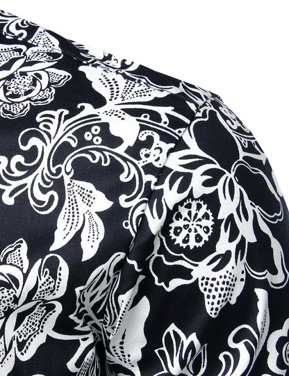 Men's Floral Cotton Casual Button Down Long Sleeve Shirt