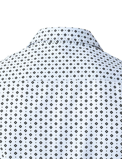 Men's White Retro Geometric Print Long Sleeve Shirt
