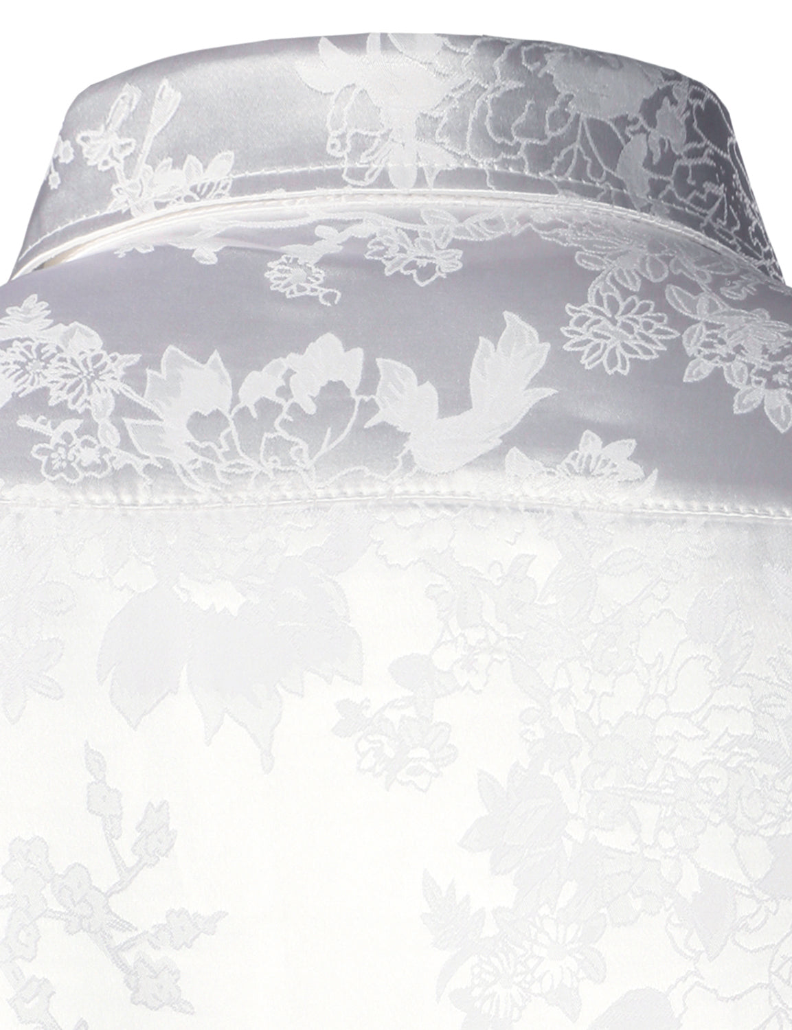 Men's Floral Jacquard Shiny Satin White Long Sleeve Button Up Dress Shirt