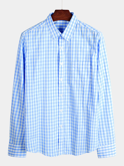 Men's Cotton Long Sleeve Plaid Casual Shirt