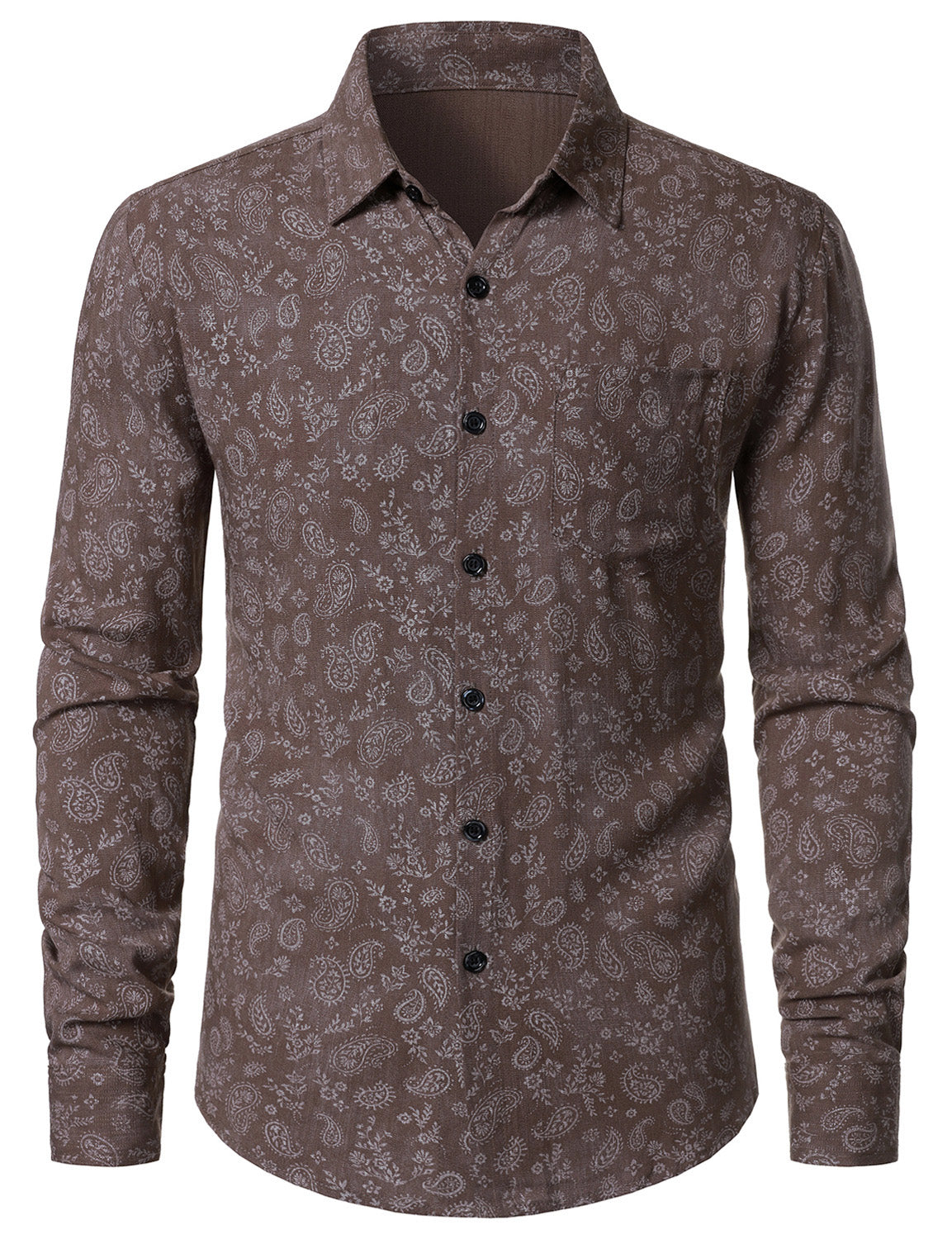 Men's Paisley Floral Brown Long Sleeve Shirt