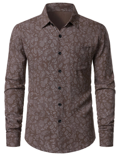Men's Paisley Floral Brown Long Sleeve Shirt