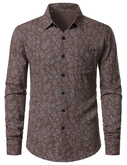 Men's Paisley Floral Brown Long Sleeve Shirt
