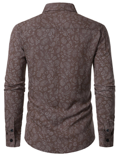 Men's Paisley Floral Brown Long Sleeve Shirt
