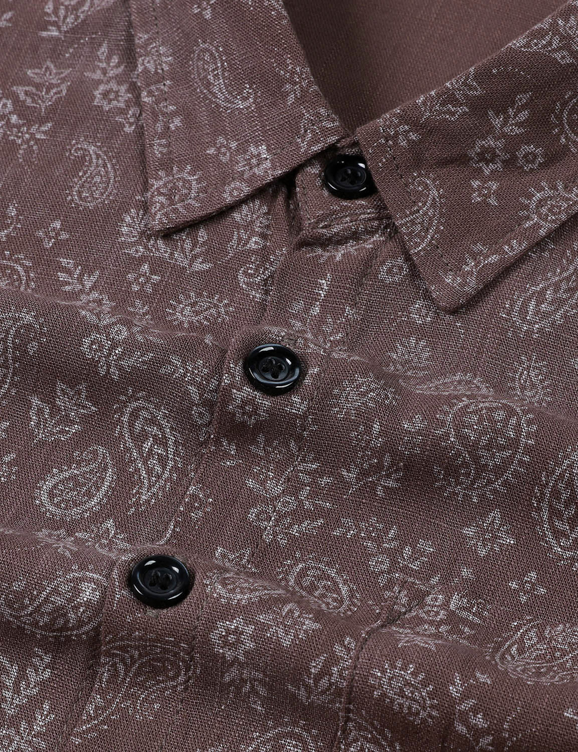 Men's Paisley Floral Brown Long Sleeve Shirt