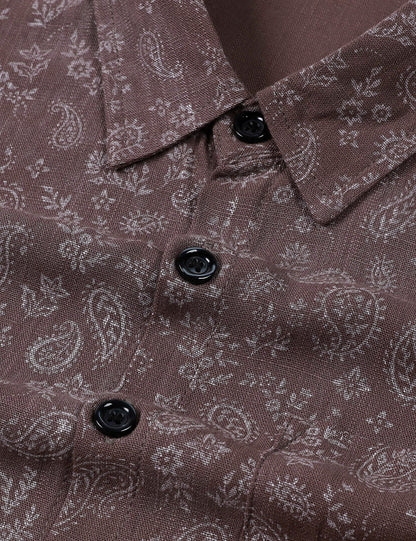 Men's Paisley Floral Brown Long Sleeve Shirt