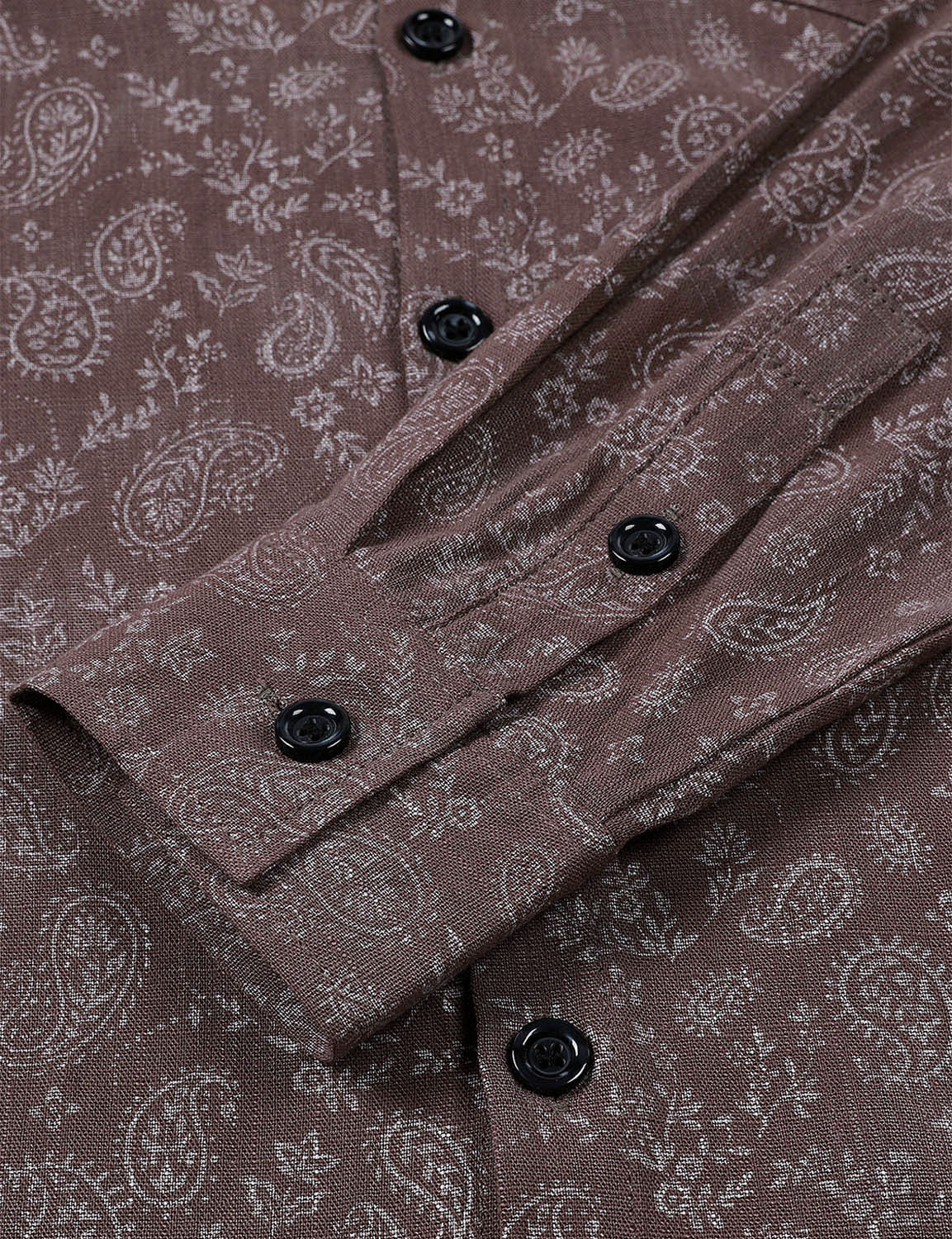 Men's Paisley Floral Brown Long Sleeve Shirt