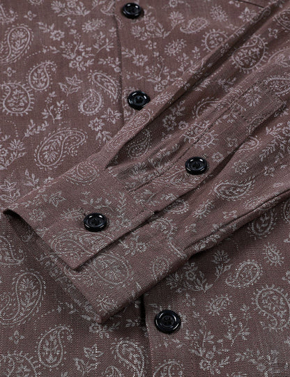 Men's Paisley Floral Brown Long Sleeve Shirt