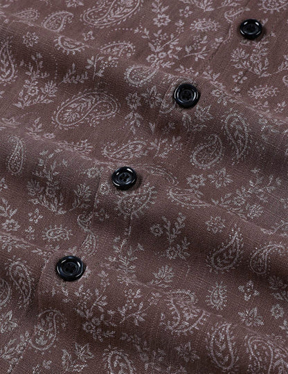 Men's Paisley Floral Brown Long Sleeve Shirt