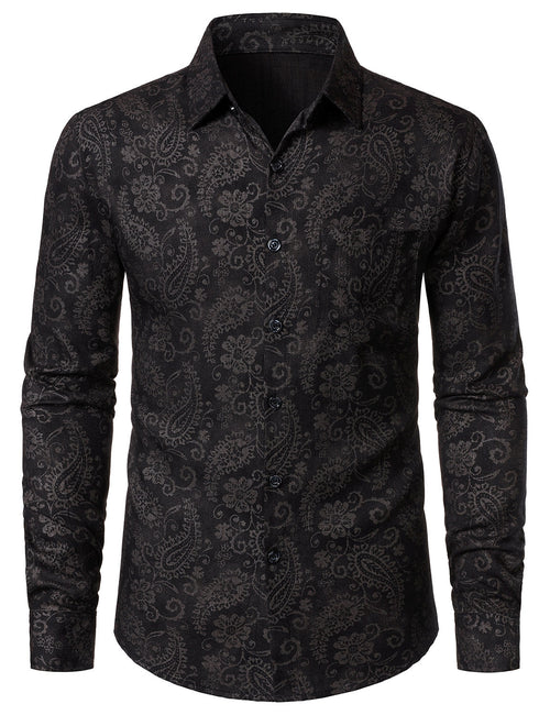 Men's Paisley Floral Black Long Sleeve Shirt